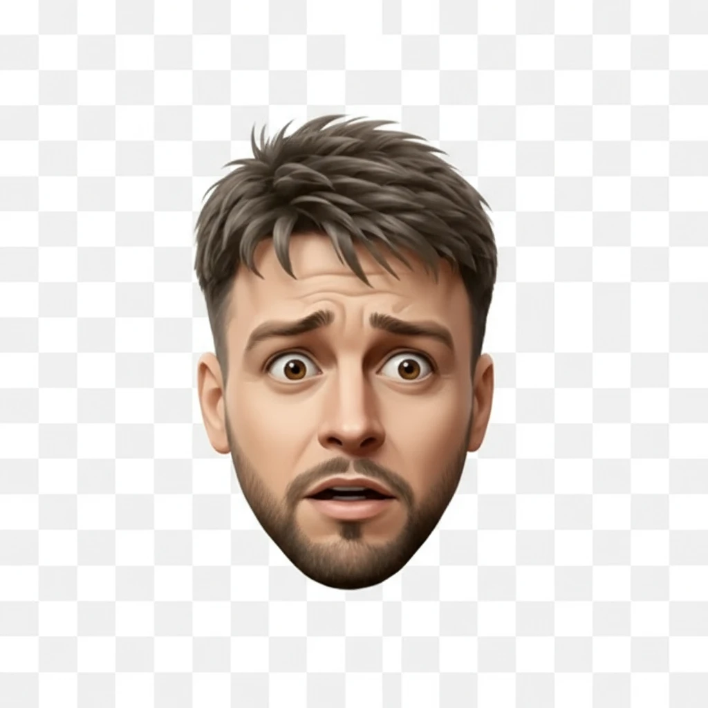 нарисуй этого человека с таком же стиле, только взгляд должен быть испуганно растерянный, без фона emoji