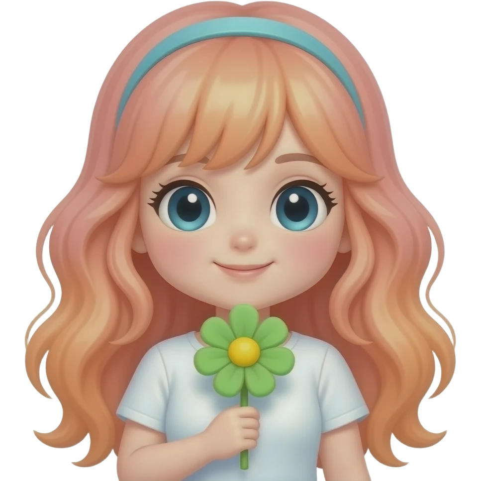 Pinkorangewhite-chan girl kawaii green flower emoji