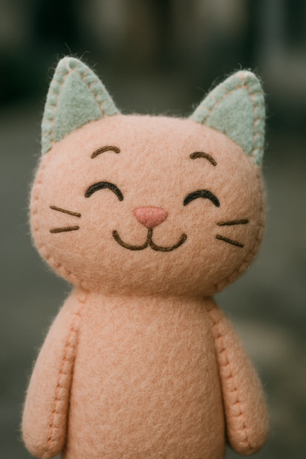 a smiling cat plush portrait, soft and cuddly, pastel colors emoji