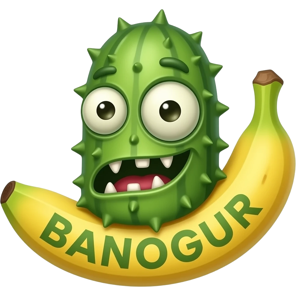ZOMBIE toothy funny prickly cucumber-banana with the inscription-text "BANOGUR". emoji