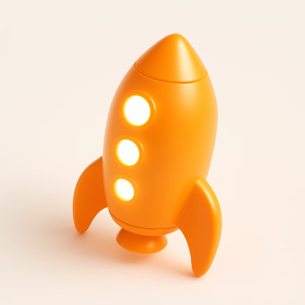 shiny orange 3D rocket ship with glowing windows emoji