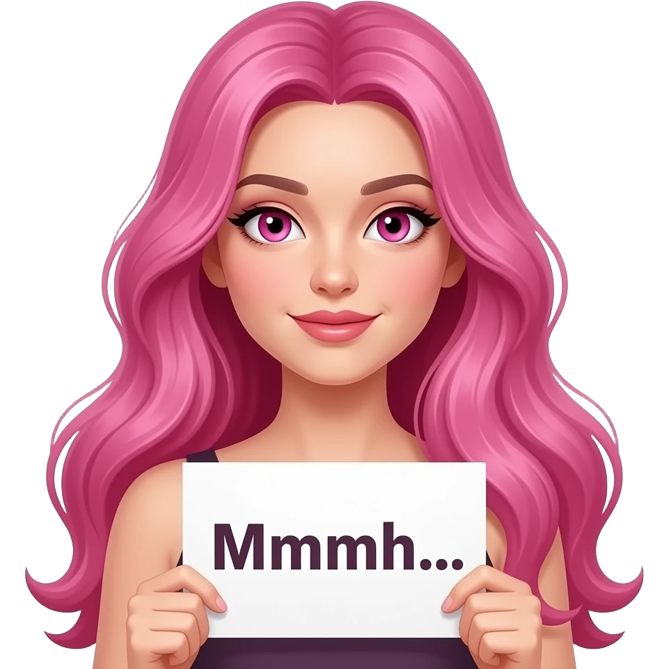 sexy girl with long pink hair and pink eyes wearing a holding a Mmmh.... sign emoji
