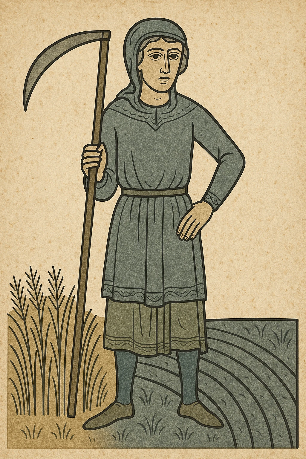 medieval peasant man, working in a field, historical style emoji