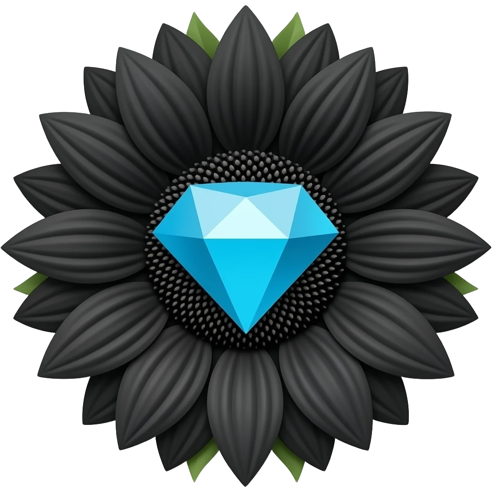 Black sunflower with a circular blue diamond at the centre emoji