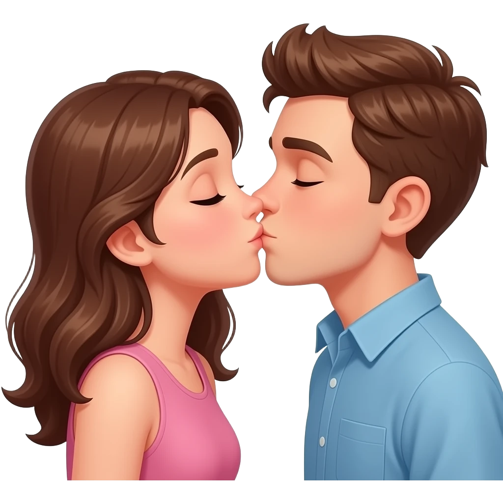 Girl with burnet- brunet hair kiss boy emoji