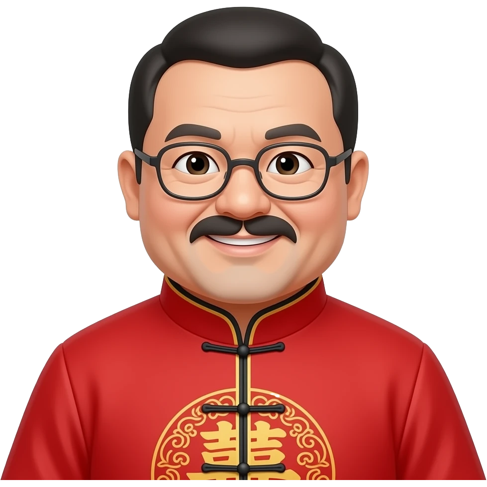 chinese fat uncle with chinese red costume w emoji