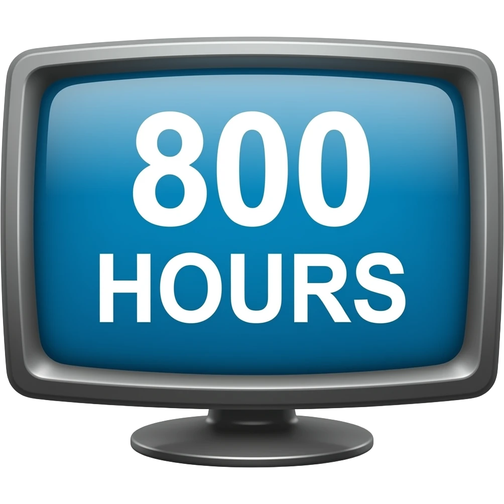 Pantalla de tv,que muestre está frase, "800 HORAS" emoji