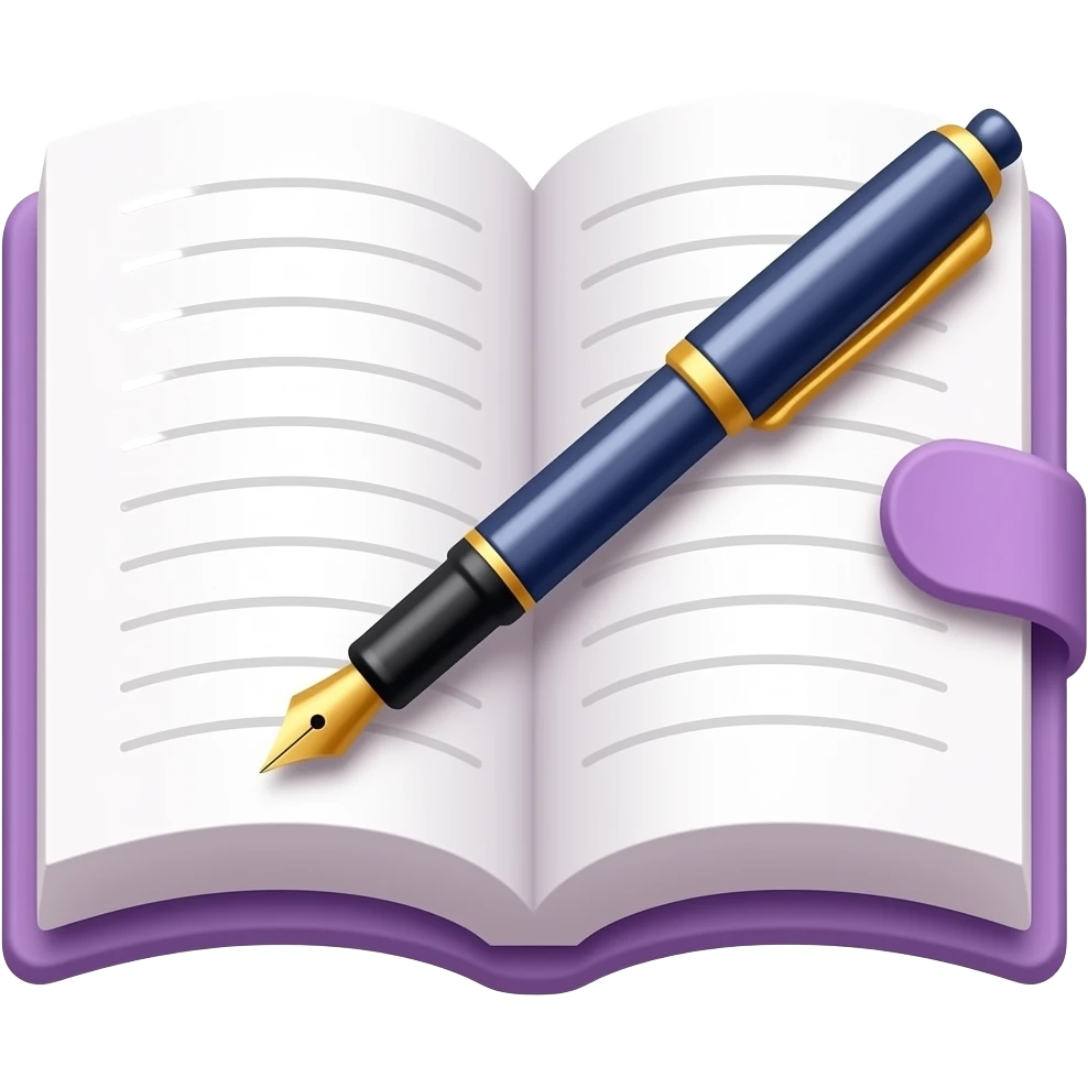 pastel purple journal open with pen emoji
