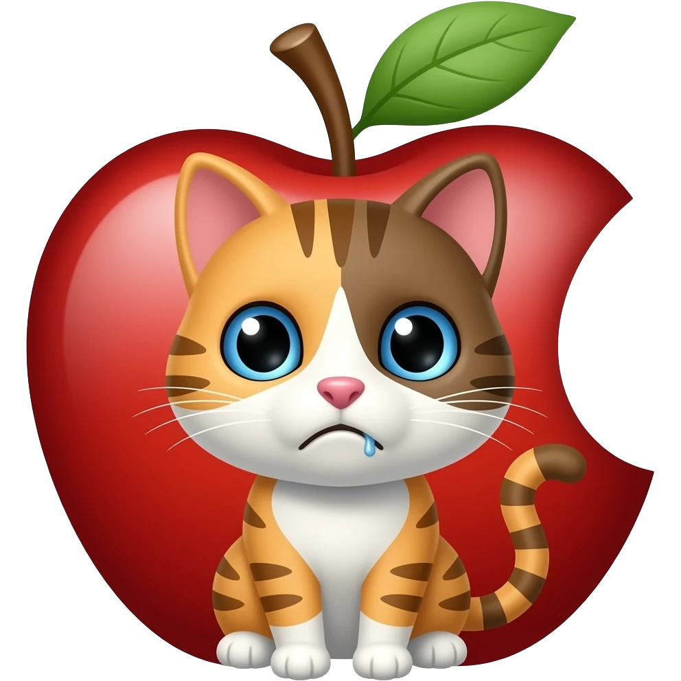 classic apple emoji with a sad cat emoji
