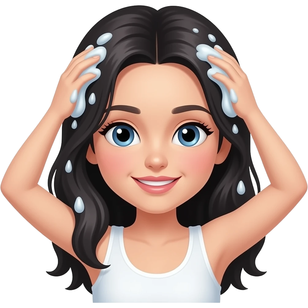 black hair girl washing hair with shampoo emoji