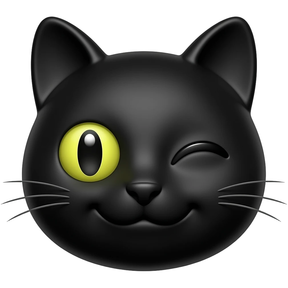 нужен анимированный смайл в виде черного кота, качающий из стороны в сторону головой и подмигивающий правым глазом emoji
