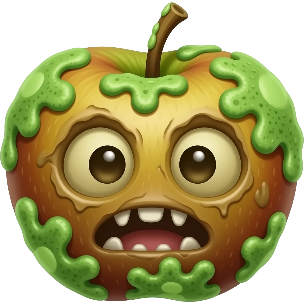 moldy rotten apple. molds should be green and cartoonish emoji