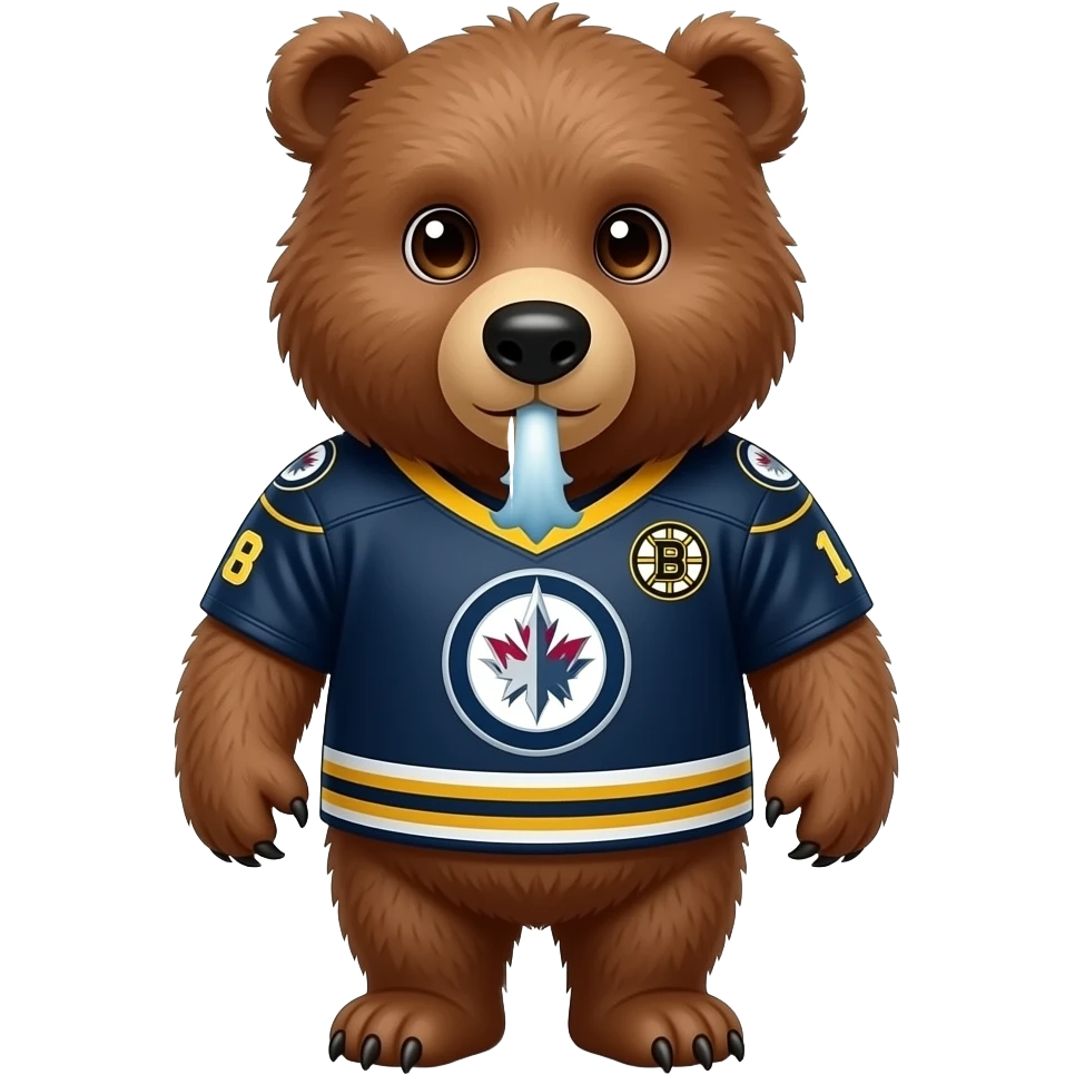 Winnipeg jests player farting on a bear wearing a Boston bruins jersey emoji