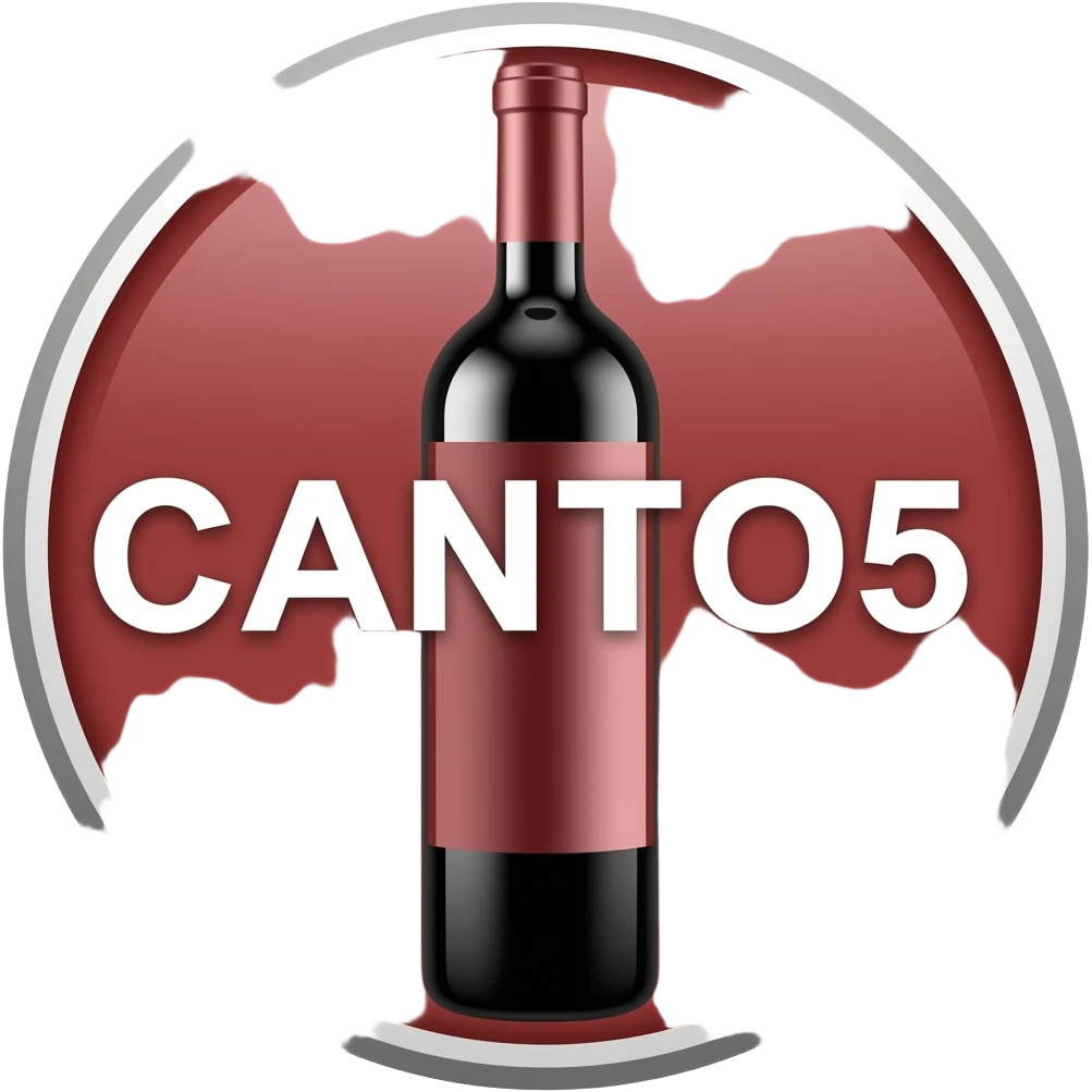 Emoji de una botella de vino de color rojo entera que tenga la palabra CANTO5 a lo largo de manera horizontal en letras blancas emoji