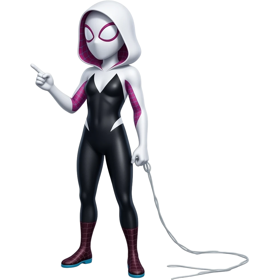 full standing spider gwen in proper  spiderman suit with mask AND SPEAKING ( right side angle) emoji