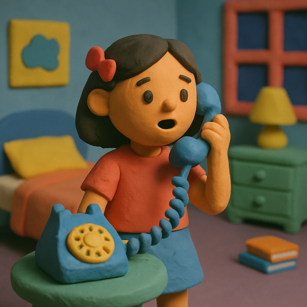 girl talking on telephone in her room emoji