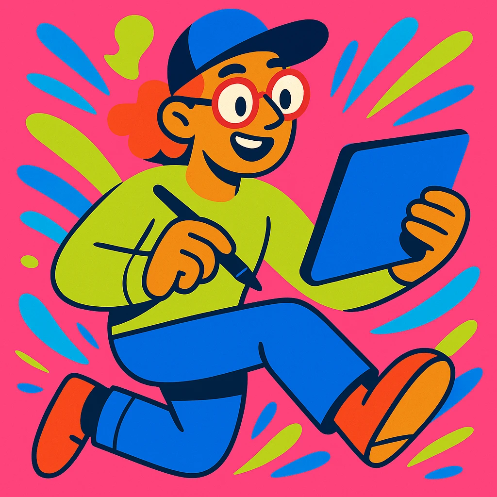 a modern digital artist with a tablet, vibrant colors emoji