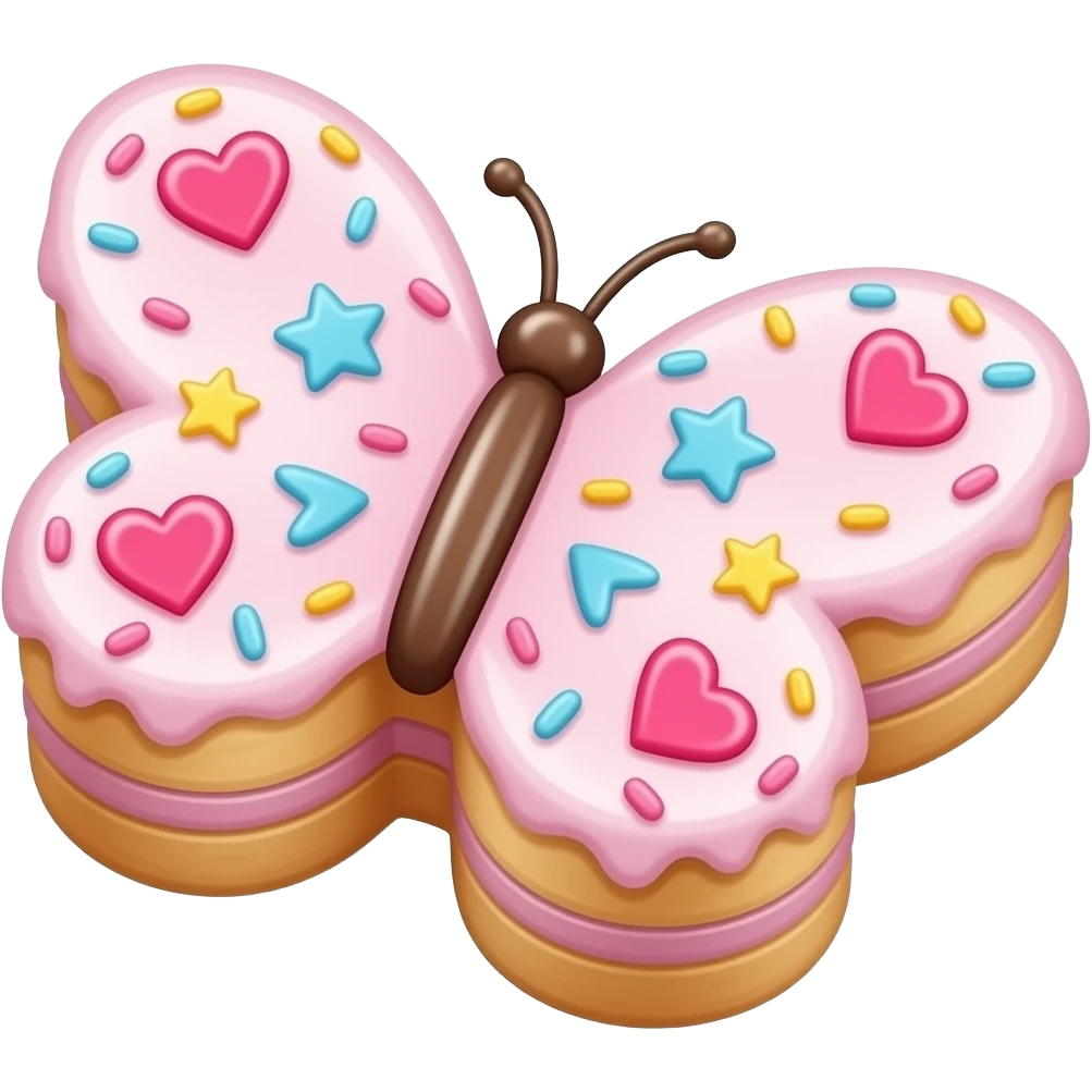 Butterfly cake with heart sprinkles and star confey emoji