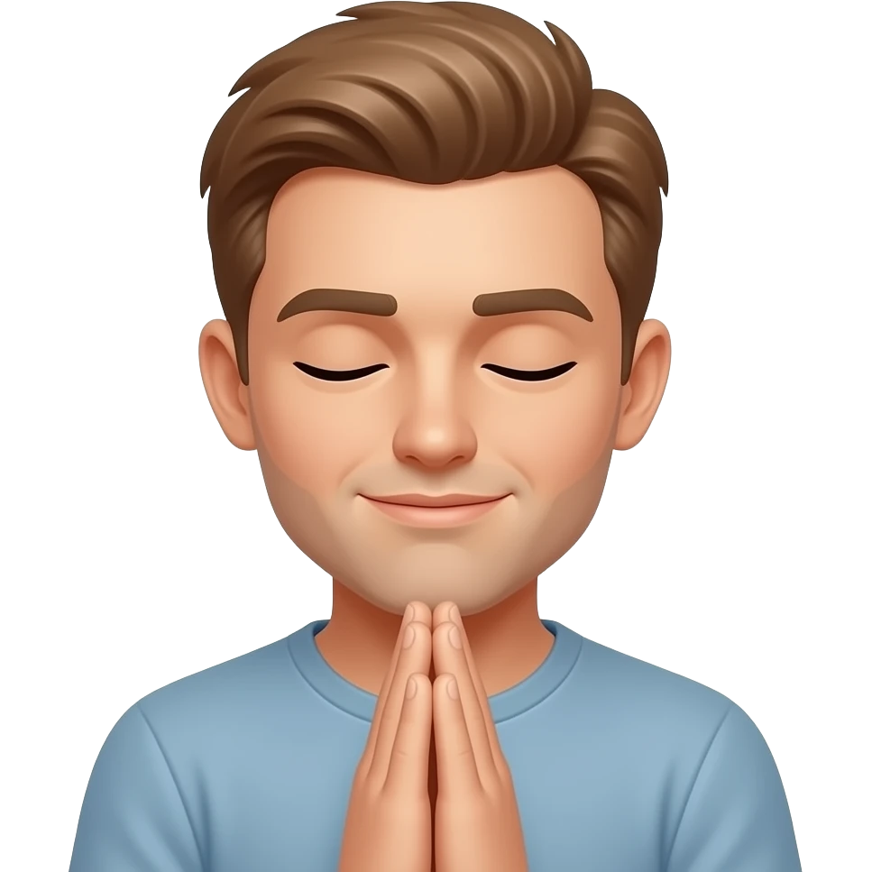 a modern day man with light brown hair praying, with close eyes emoji