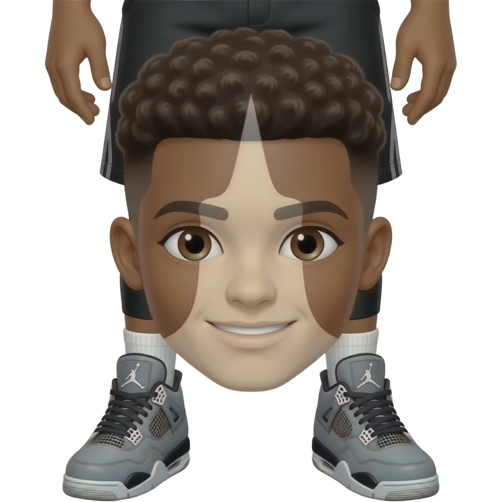 high schooler black boy with brown low taper fade and it’s thick wearing white nike tech and black jordan pants with grey jordan 4’s emoji