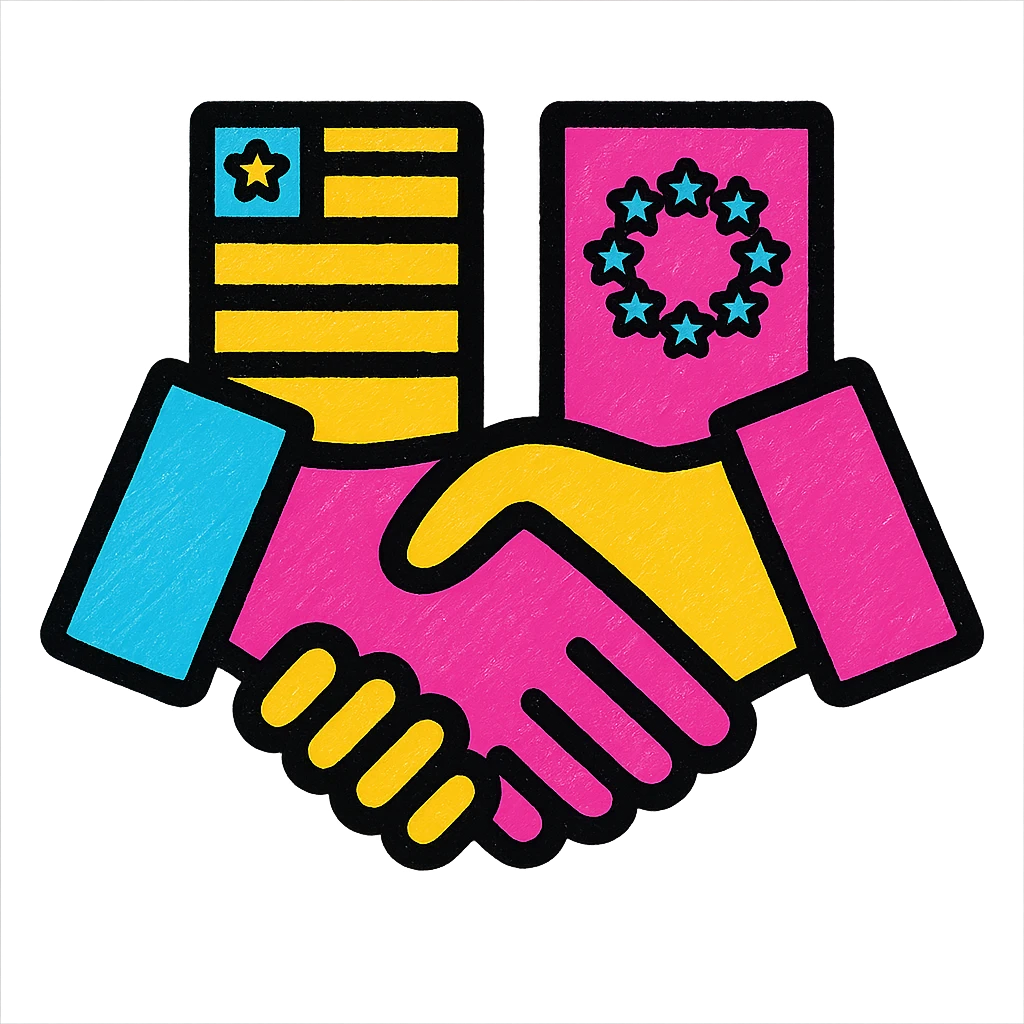 A colorful icon of a handshake between two businesspeople from different countries emoji
