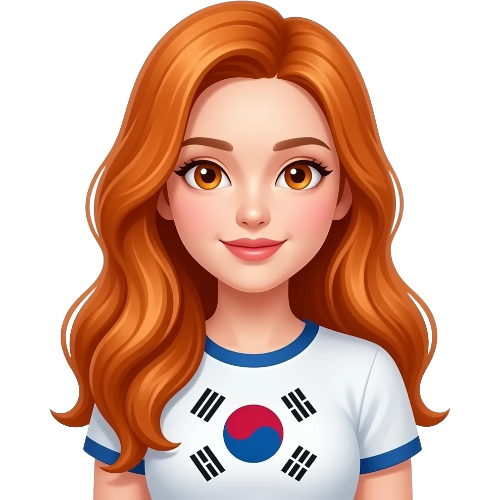 sexy girl with long ginger hair and ginger eyes a top with KOREA LOVER written on it emoji