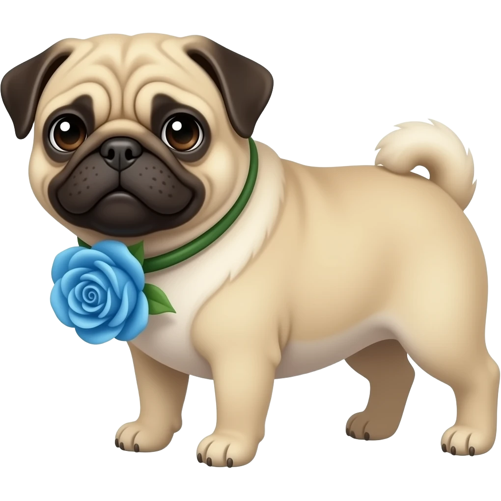 Pug  with a blue rose emoji