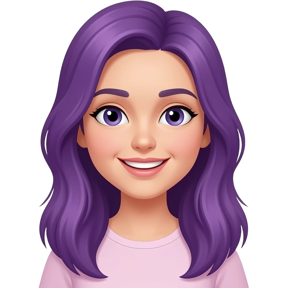 A YOUNG WOMAN WITH LONG PURPLE HAIR IS SMILING emoji