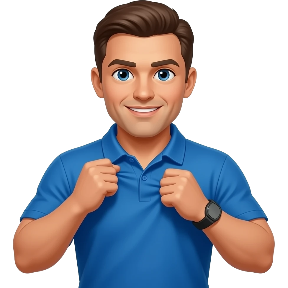 football coach pulling on his blue shirt emoji