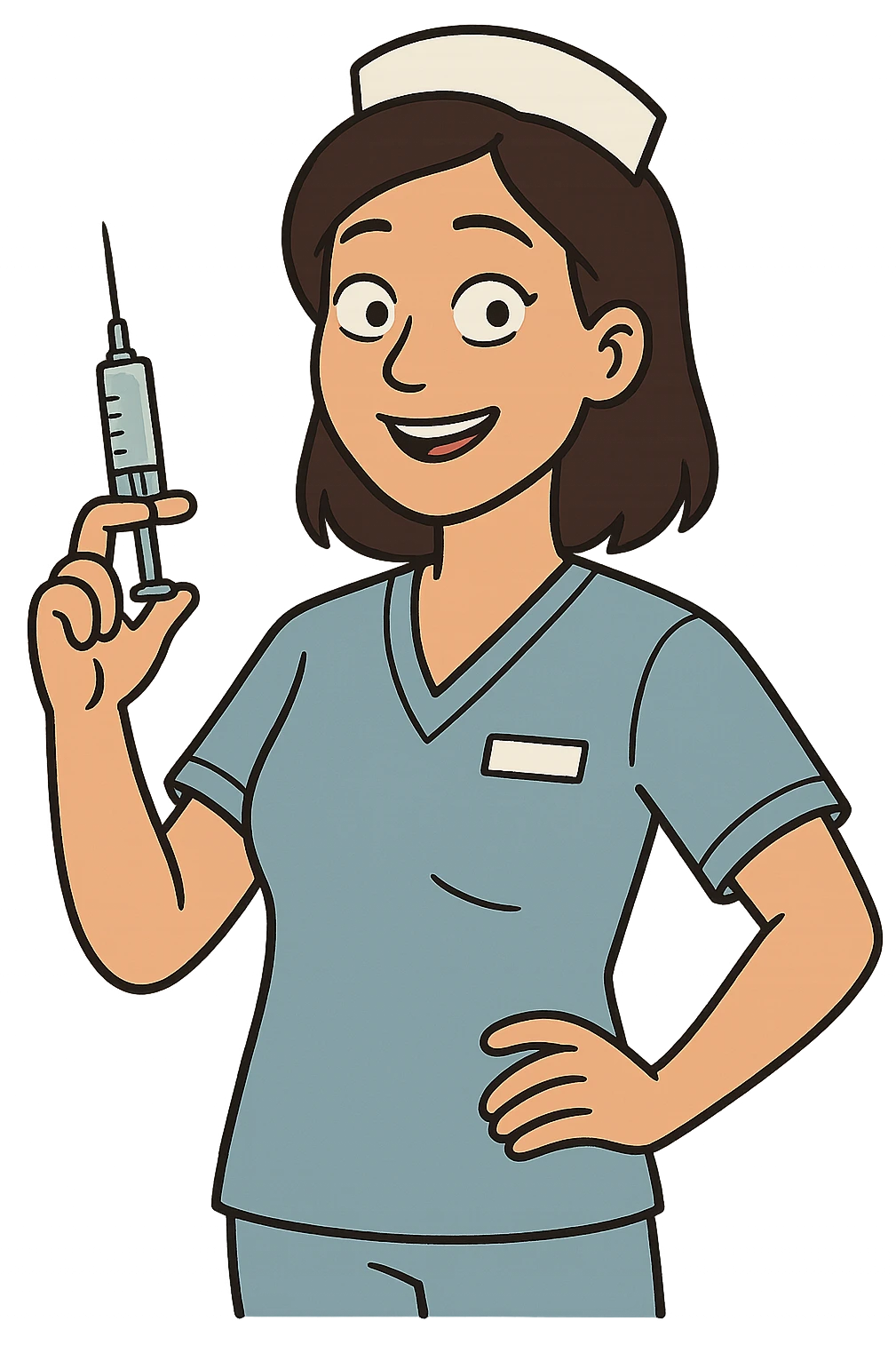 a modern day asian woman nurse holding a vaccination needle emoji