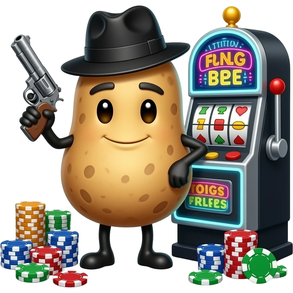 A Potato holding a guns gambling slots gangster emoji