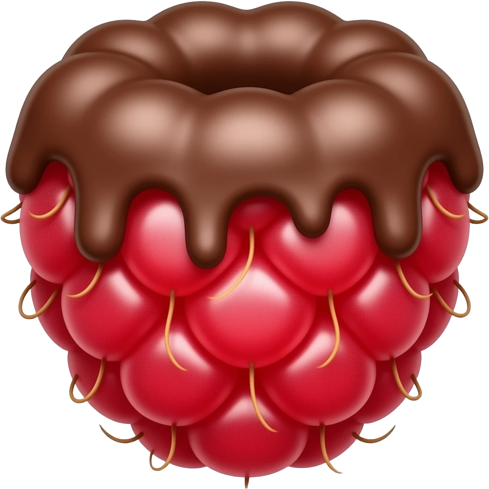 A raspberry covered in chocolate emoji
