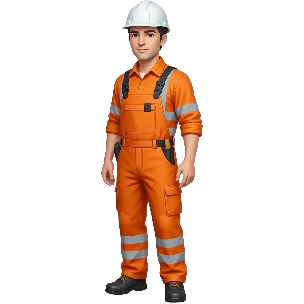 engineer standing sideways full hi vis orange overalls, with sleeves emoji