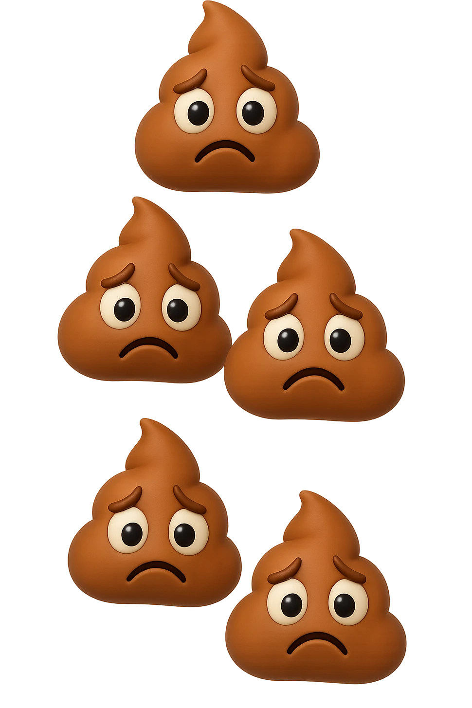 EMOJI STILE IPHONE 3D DI palline di cacca tristi che cadono dall'alto verticalmente, iperrealistico 4k emoji