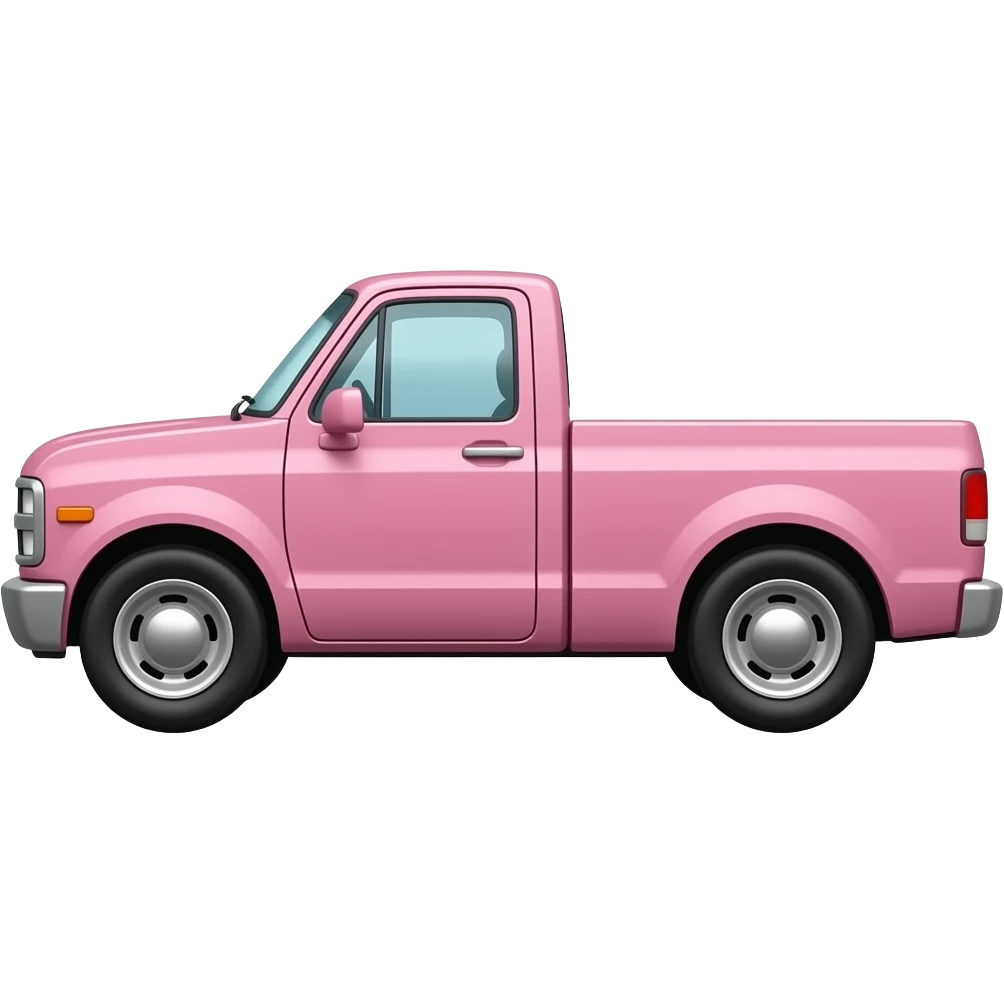 side view of an unlabeled pink pickup truck, classic emoji style, left facing emoji