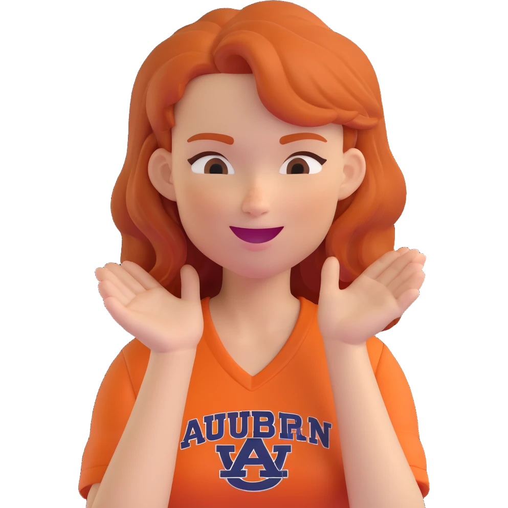 memoji style portrait of a woman with ginger hair, auburn shirt, winking emoji