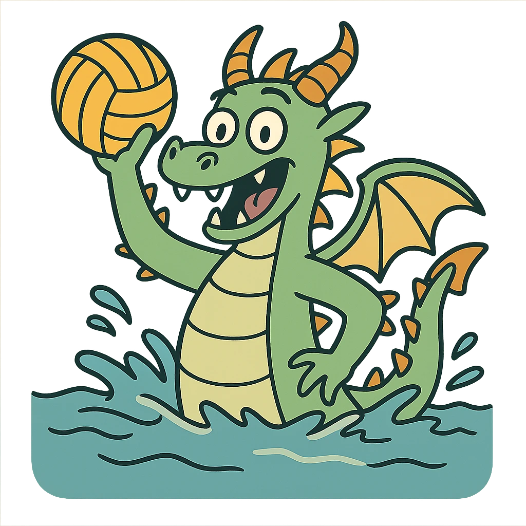 dragon playing water polo, cartoon style, bright colors emoji