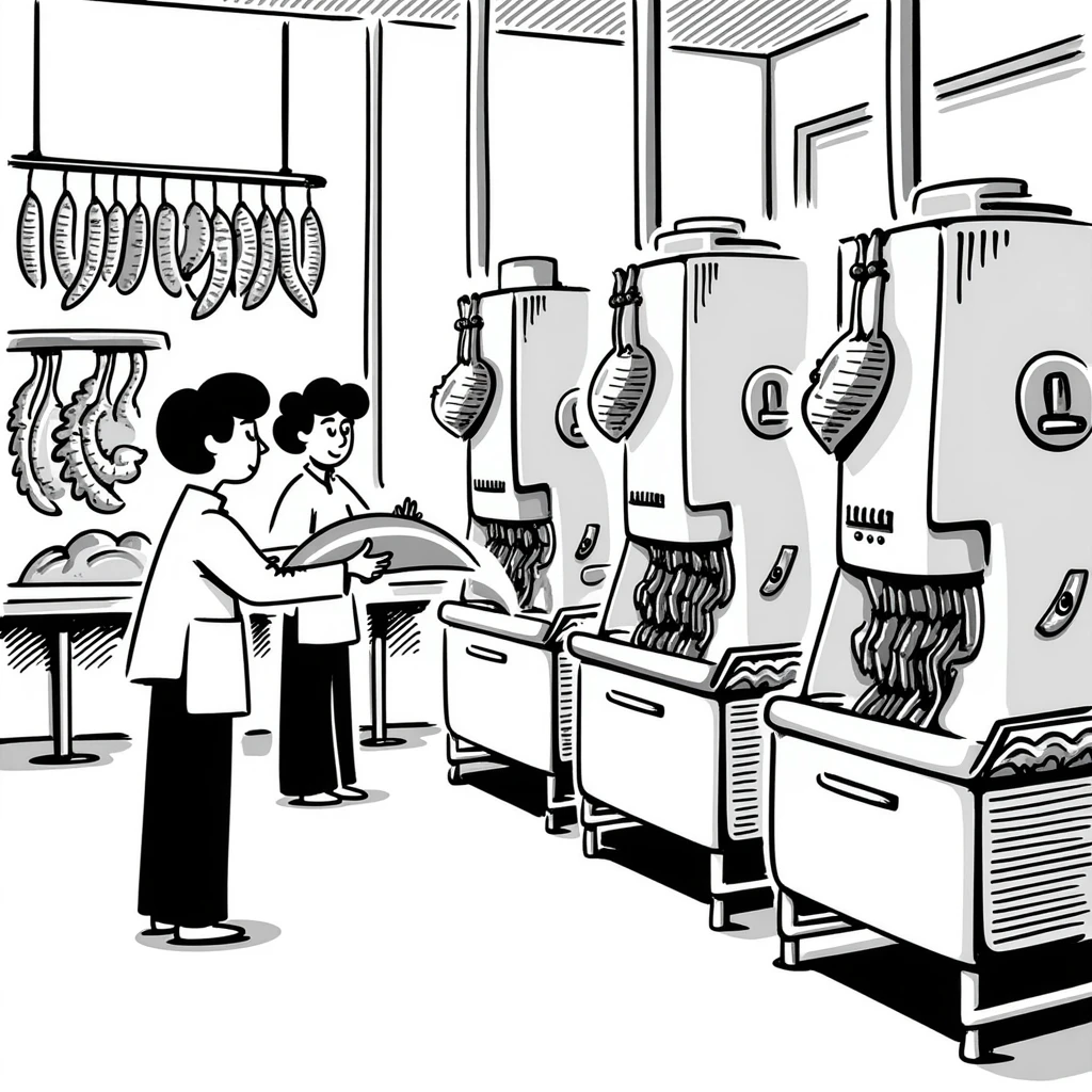 meat processing factory with sausage making machines emoji