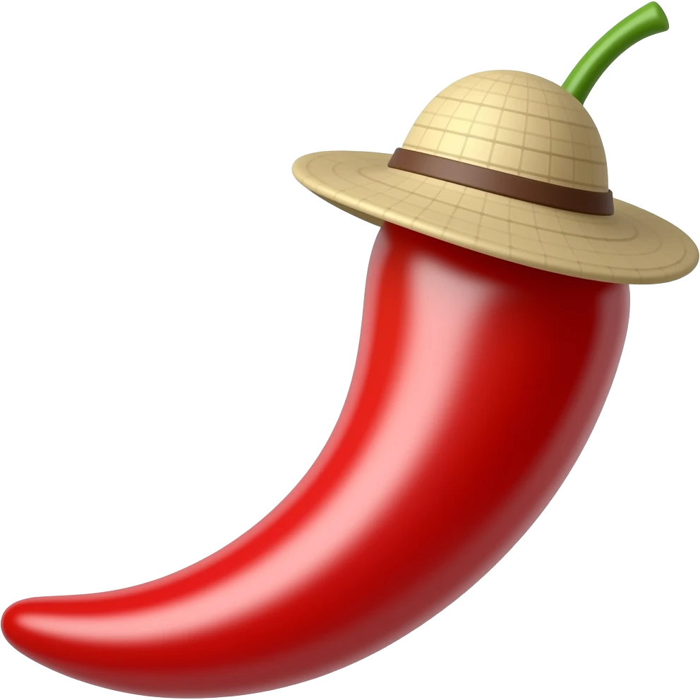 Chilli Pepper with  safari Hat closeup emoji