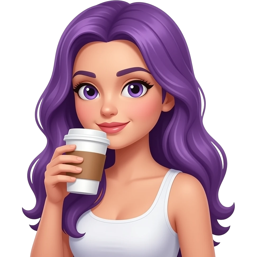 sexy girl with long purple hair is drinking coffee emoji