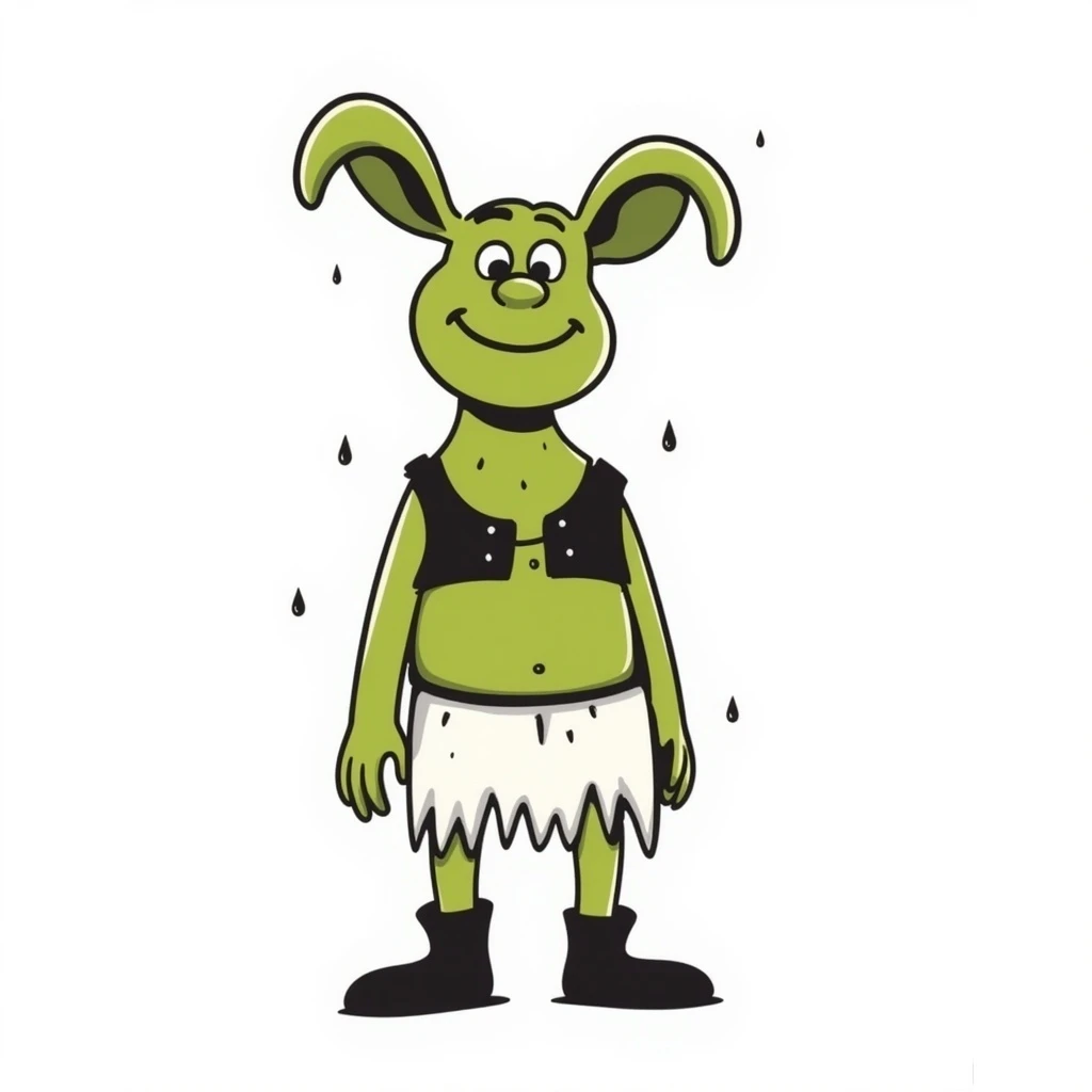 Shrek as a hand-drawn doodle, green ogre, big ears, simple lines, playful expression emoji