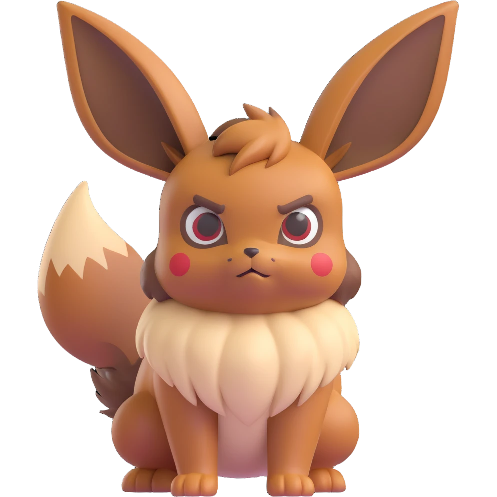 Eevee with a grumpy expression and an intimidating stance, Microsoft Windows 10 2019 emoji style emoji