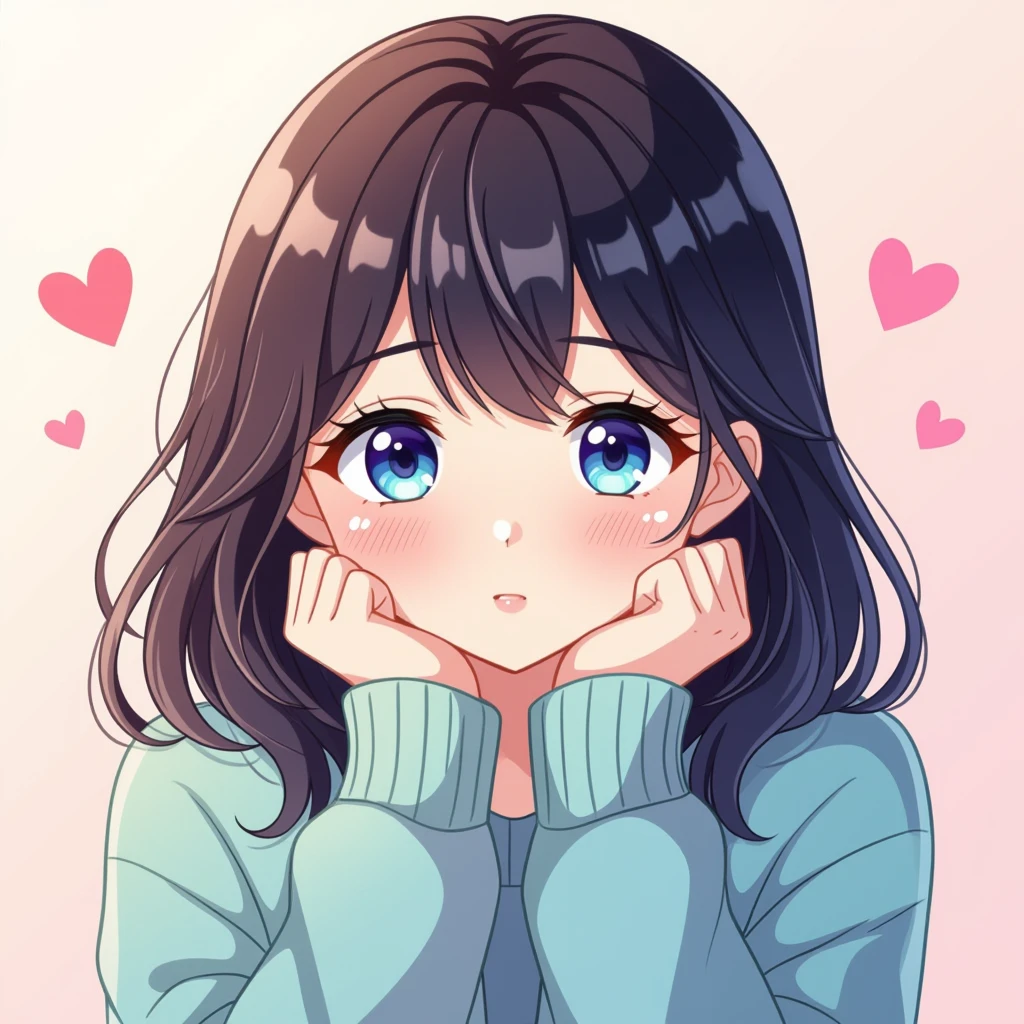 anime heart, blushing, soft pastel colors, kawaii face emoji