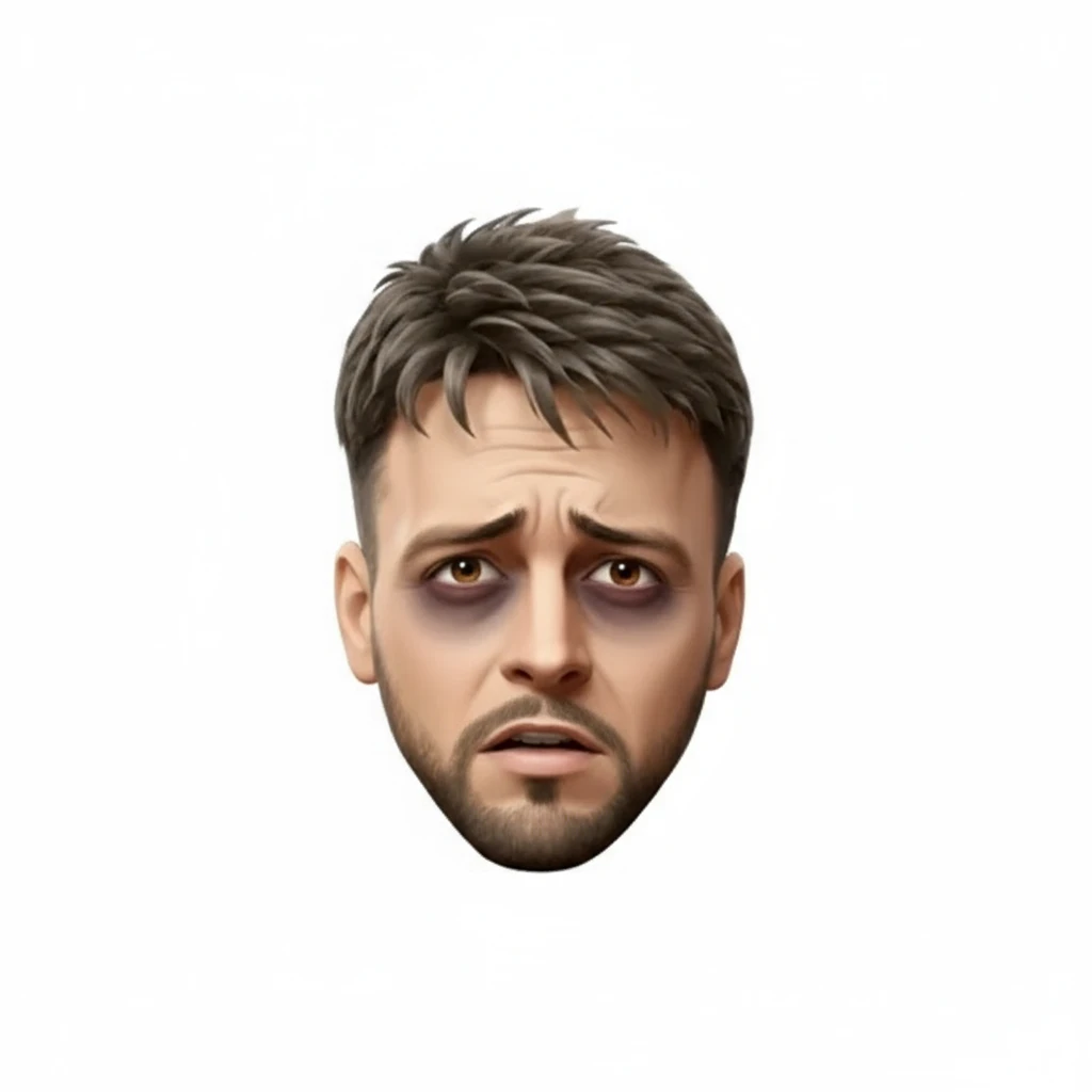нарисуй этого человека тревожным уставшим лицом, без фона emoji