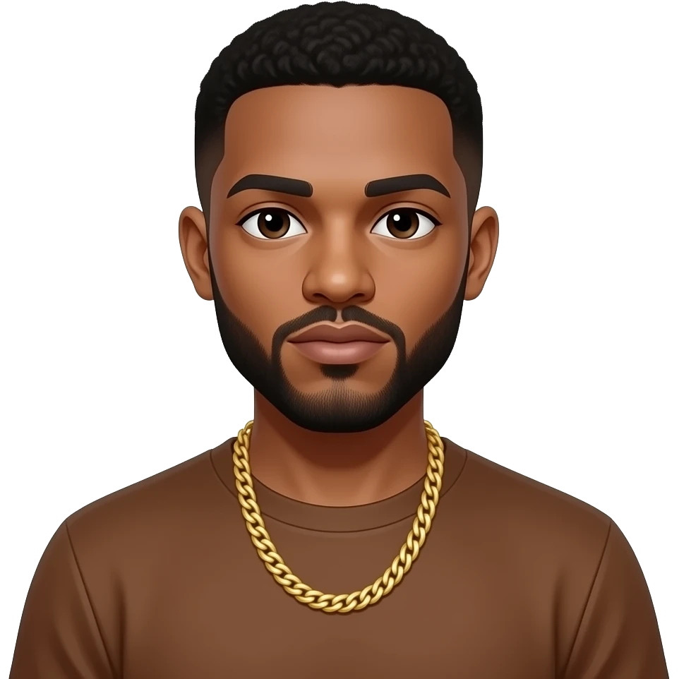rapper in brown color shirt and wear gold chain emoji