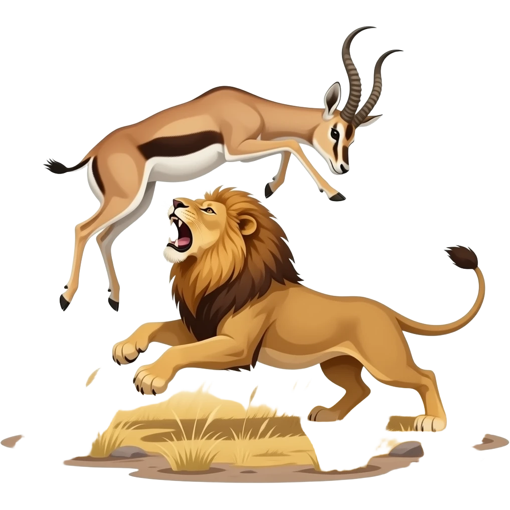 A lioness attacks a huge jumping gazelle. emoji