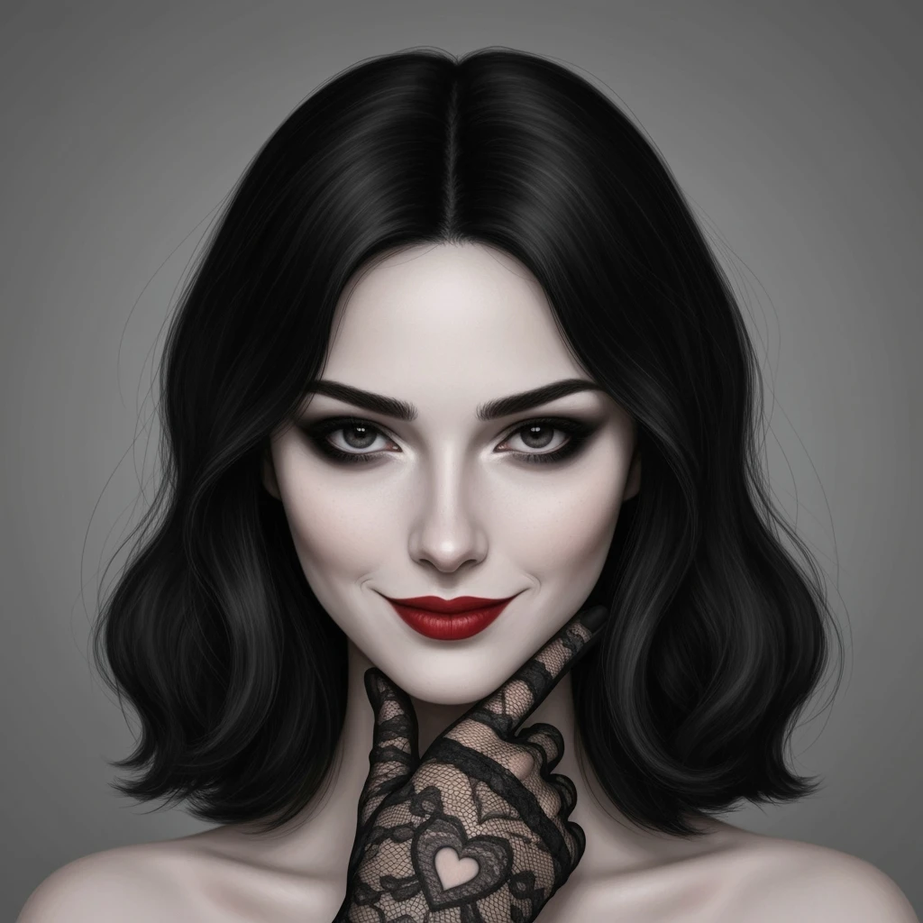 goth profile picture with a heart accent, cute, expressive, minimal, variation 4 emoji