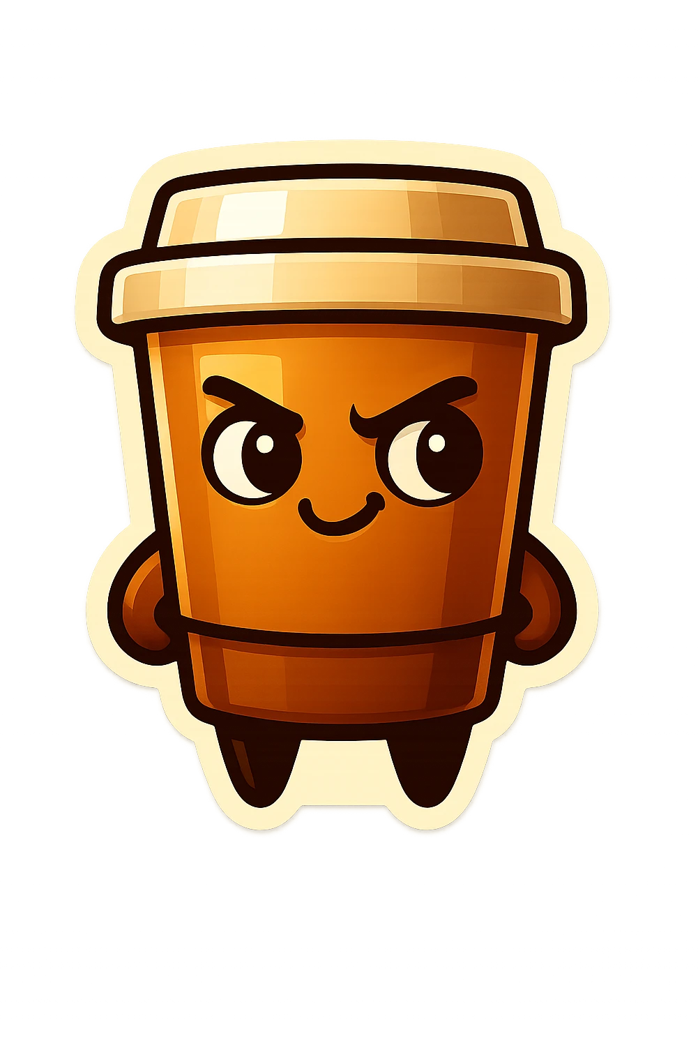 Tall coffee cup, mischievous eyes, thinking emoji