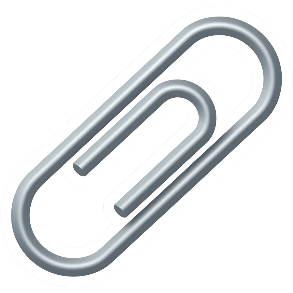 Simple and minimalistic sticker of a metal paper clip, white outline, smooth gradients or solid colours emoji