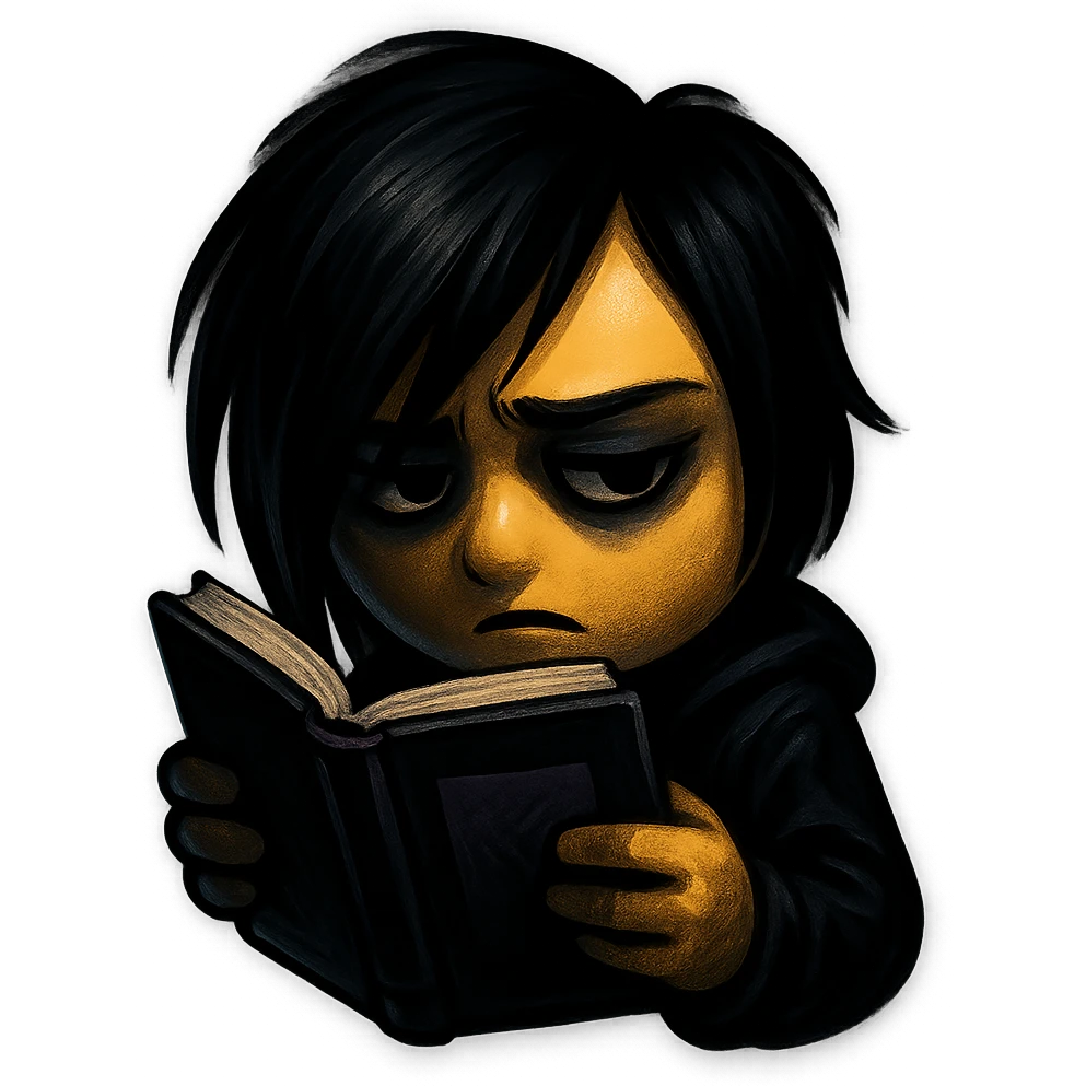 emo emoji, black and purple book, moody and dramatic style, no background emoji